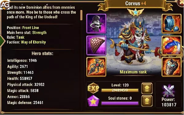 Corvus Max stats