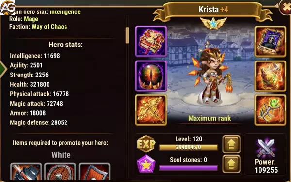 Krista com skin solar, em Hero Wars Mobile.