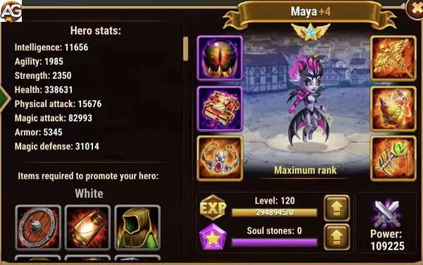 Maya com Visual Demoníaco, Hero Wars Mobile.