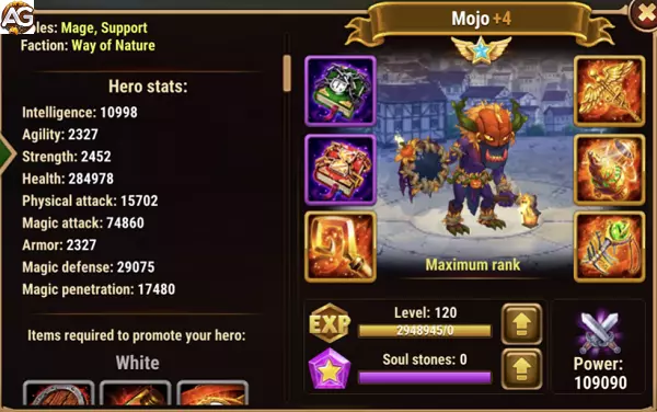 Mojo com skin demoniaca, Hero Wars Mobile.