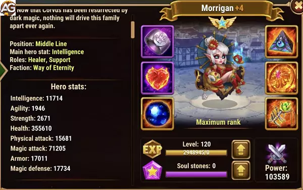 Morrigan com Visual Lunar em Hero Wars Mobile