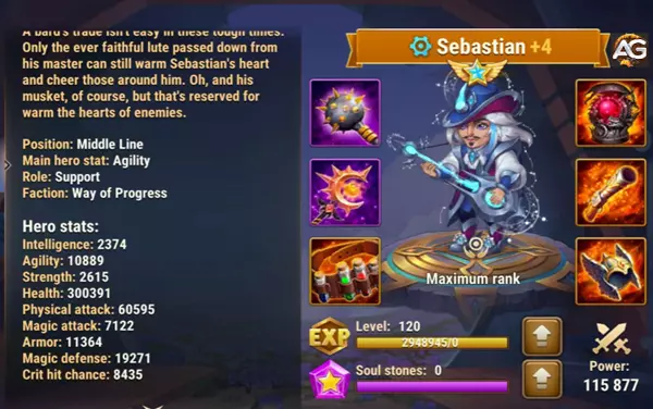 Sebastian com Skin Stellar em Hero Wars Mobile