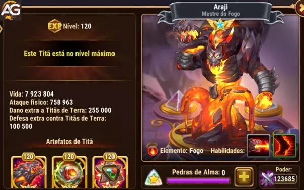 Titã Araji com Visual Padrão, Hero Wars Alliance.