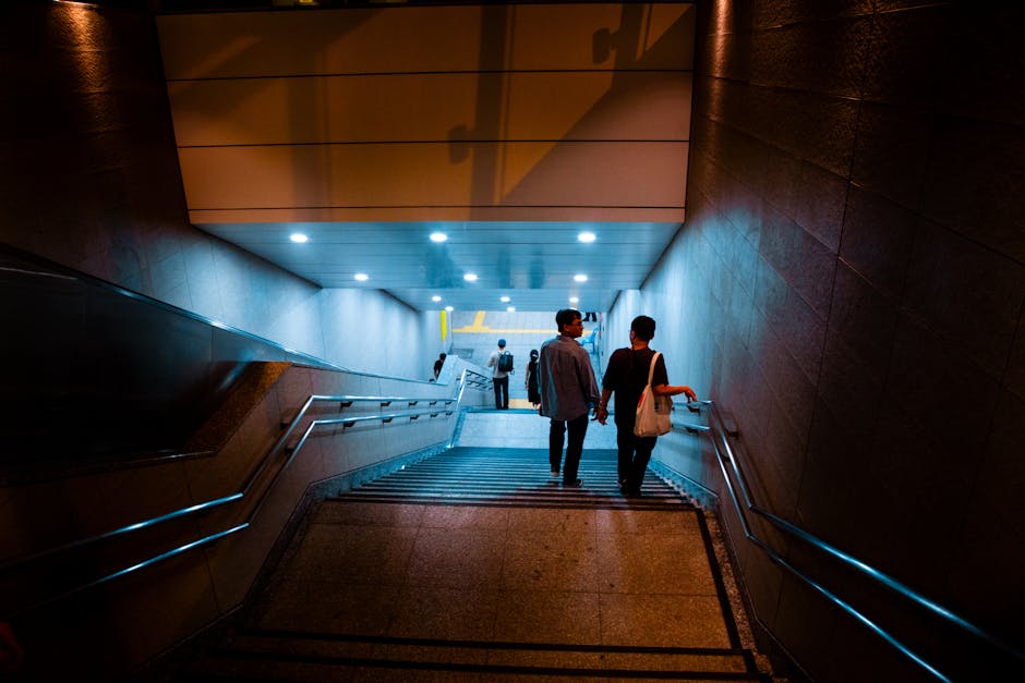 A scene of people descending stairs in a metro station in Ho Chi Minh City, Vietnam.